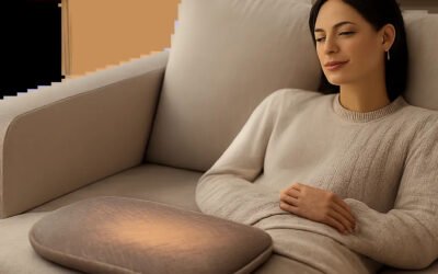 Une mise en scène premium montrant un coussin chauffant dans un intérieur apaisant. L’image évoque le confort ciblé, la récupération et l’usage discret au quotidien.