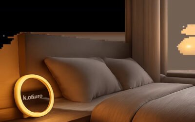 Une scène de chambre premium au lever du jour, illustrant une alarme de réveil douce et lumineuse. L’ambiance évoque une transition calme entre sommeil et éveil, sans brutalité ni stress.