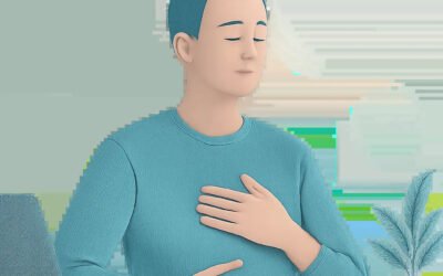 Illustration d’une personne en train de pratiquer une respiration calme dans un environnement moderne et apaisant. L’image évoque la gestion du stress, l’énergie retrouvée et la récupération active.