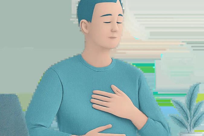 Illustration d’une personne en train de pratiquer une respiration calme dans un environnement moderne et apaisant. L’image évoque la gestion du stress, l’énergie retrouvée et la récupération active.