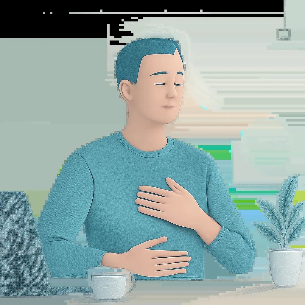 Illustration d’une personne en train de pratiquer une respiration calme dans un environnement moderne et apaisant. L’image évoque la gestion du stress, l’énergie retrouvée et la récupération active.